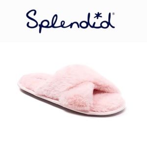 SPLENDID Faux Fur Pink Crisscross Slippers